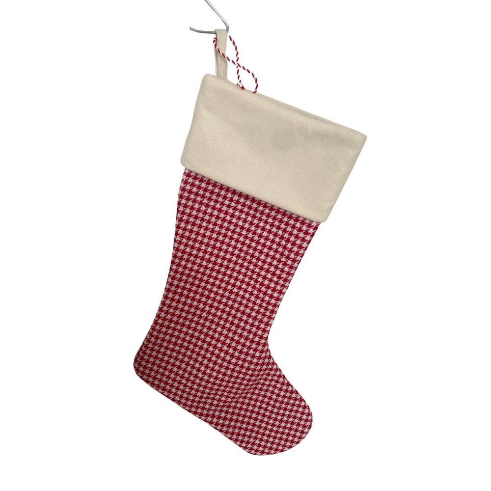 NWT Holiday Home Christmas Stocking Red White Houndstooth 19” x 11”